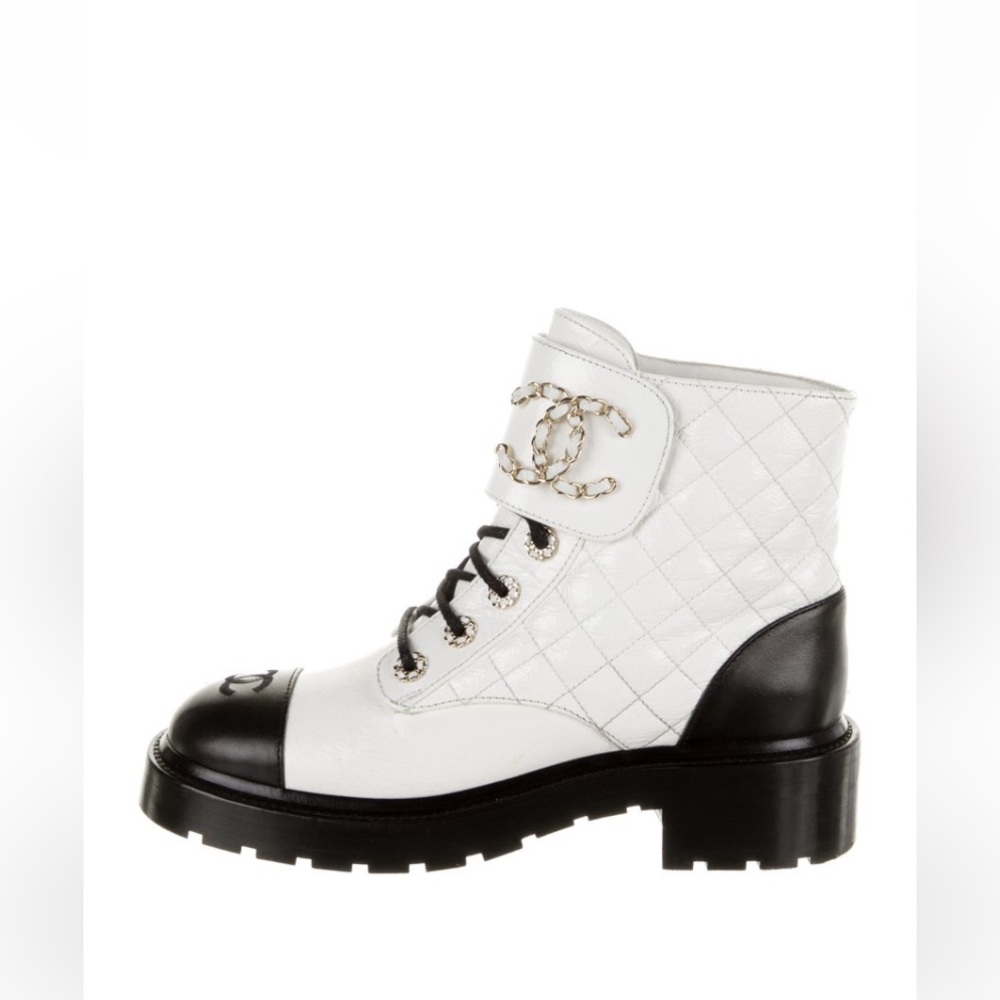 Chanel Shiny Calfskin Leather Combat Boots